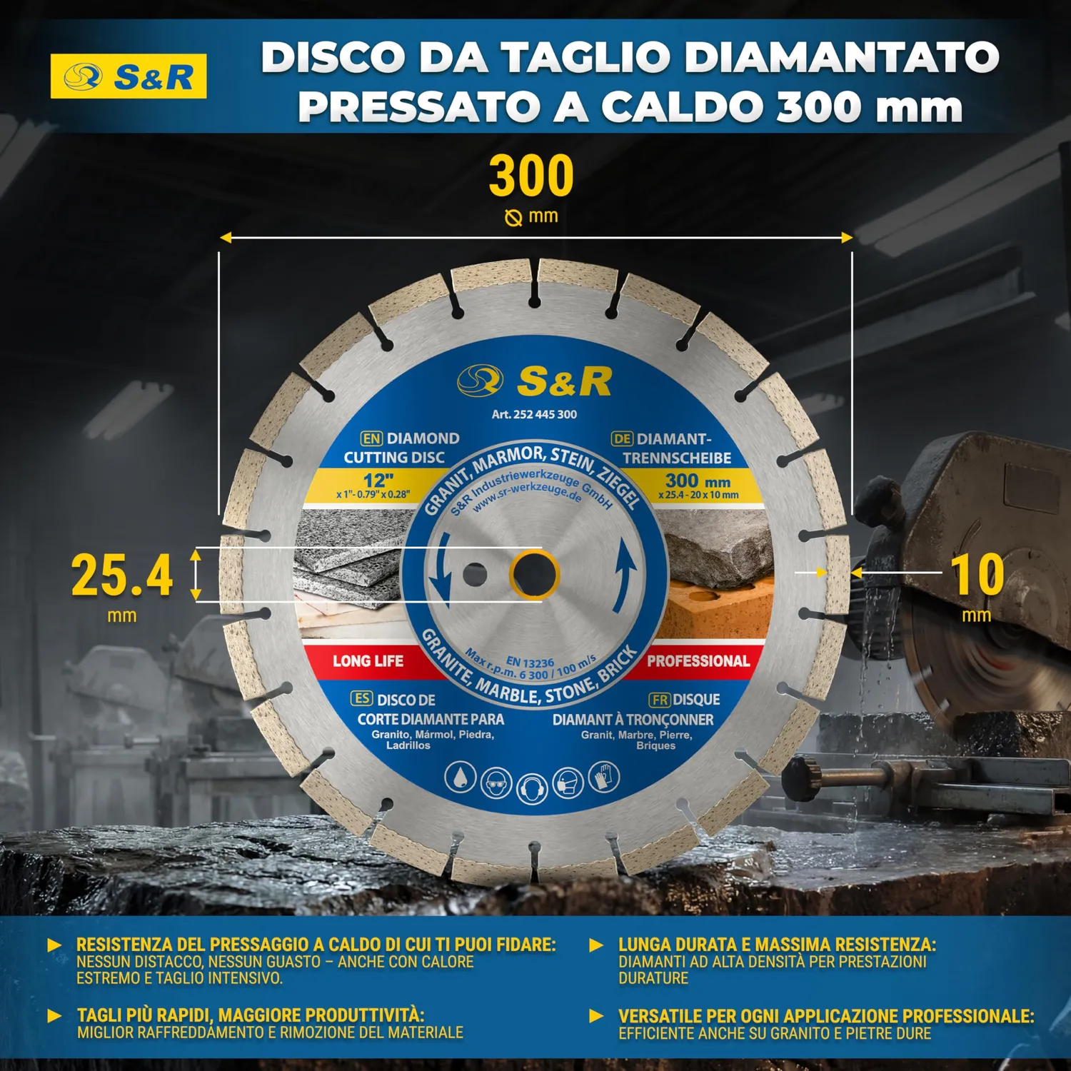 S&R disco diamantato segmentato 300 mm gres granito foro 25,4