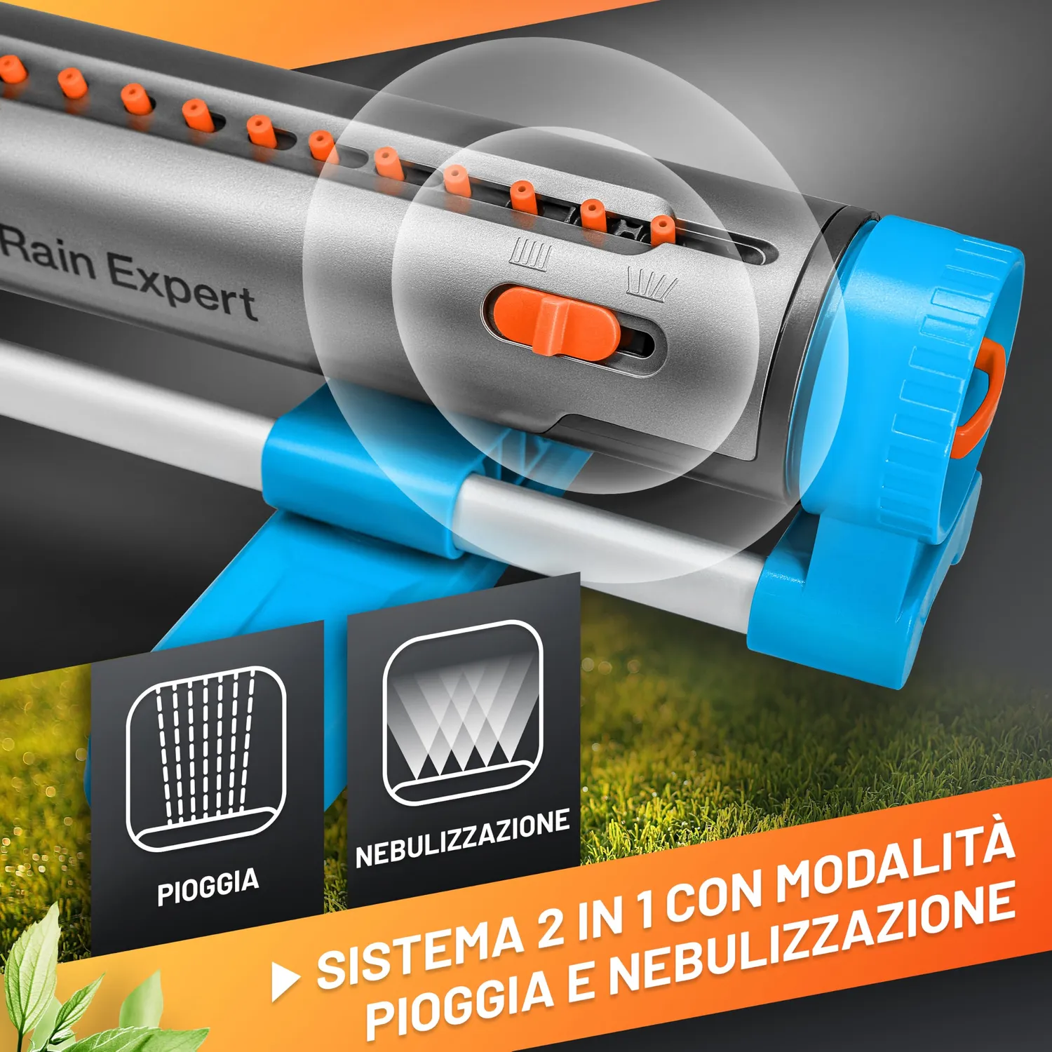 Grüntek Irrigatore oscillante 2 in 1 metallo 350mq pioggia-nebbia
