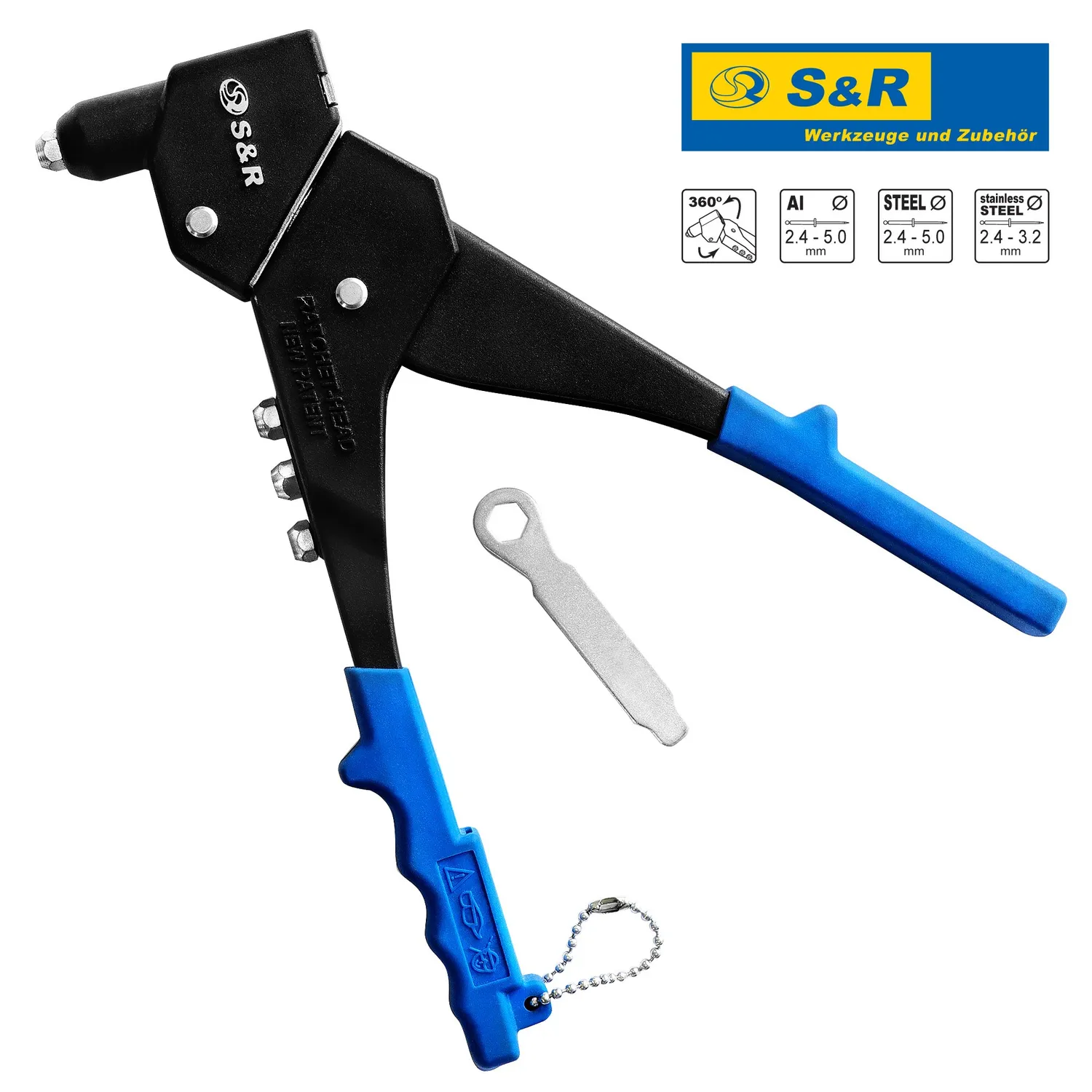 S&R Rivettatrice manuale professionale 2,4-5,0 mm testina 360°