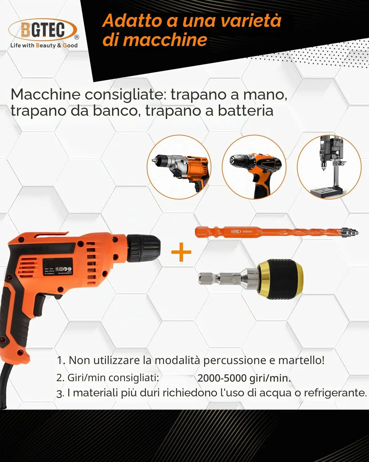 BGTEC Set Punte Muro 5-12 mm 10 Pezzi Gres Porcellanato