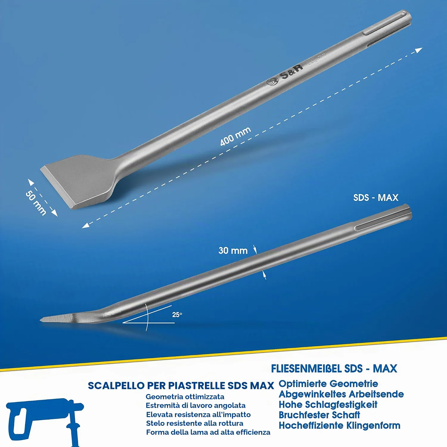 S&R scalpello piastrelle SDS-Max 400x50mm angolato