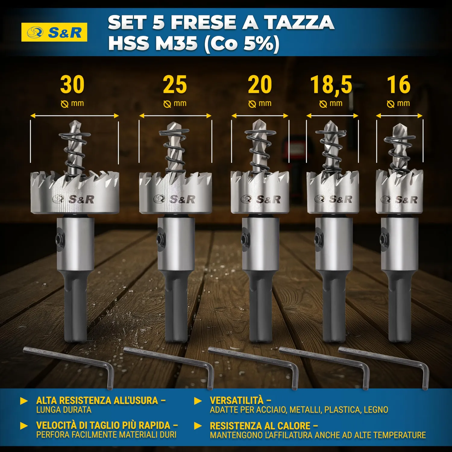S&R Set 5 Seghe a Tazza HSS 16-30 mm per Metallo