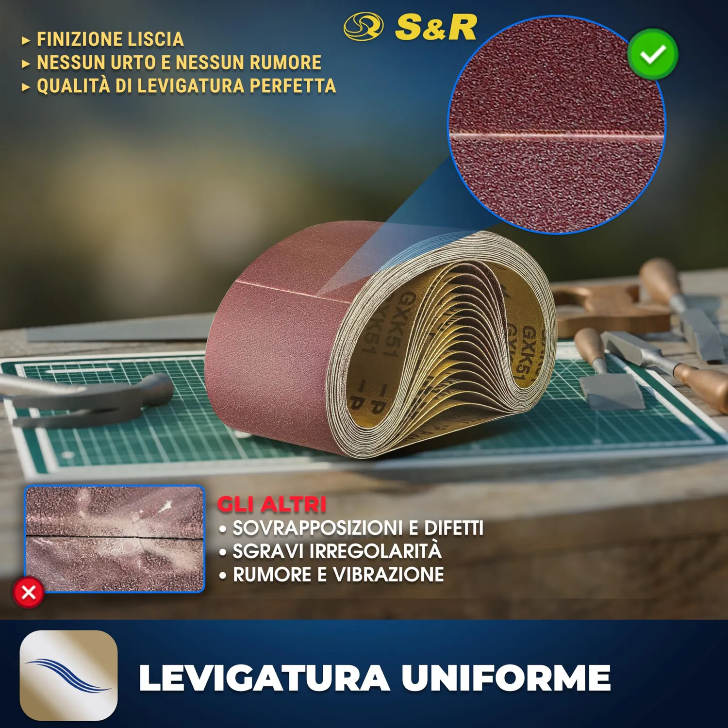 S&R Nastri abrasivi 75x533 mm set 18 pezzi grana assortita