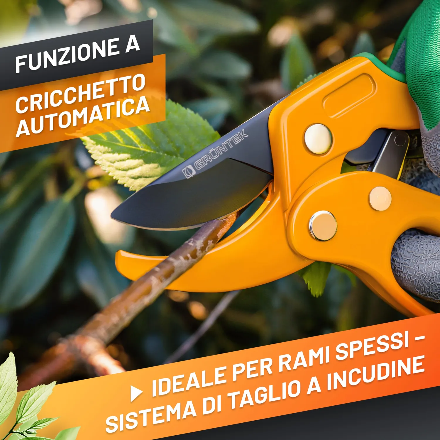 Grüntek Gufo Forbici Potatura a Cricchetto 20,5 cm fino 24 mm