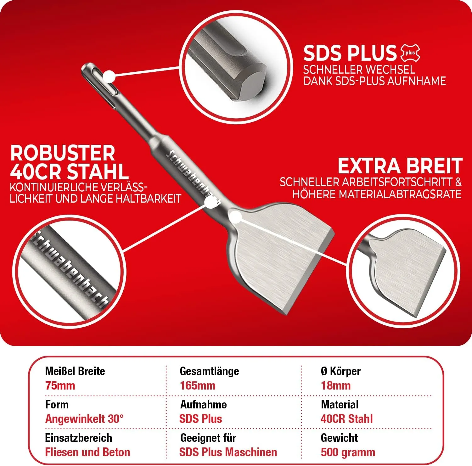 Schwabenbach SDS-Plus scalpello piastrelle 75x165 mm angolato