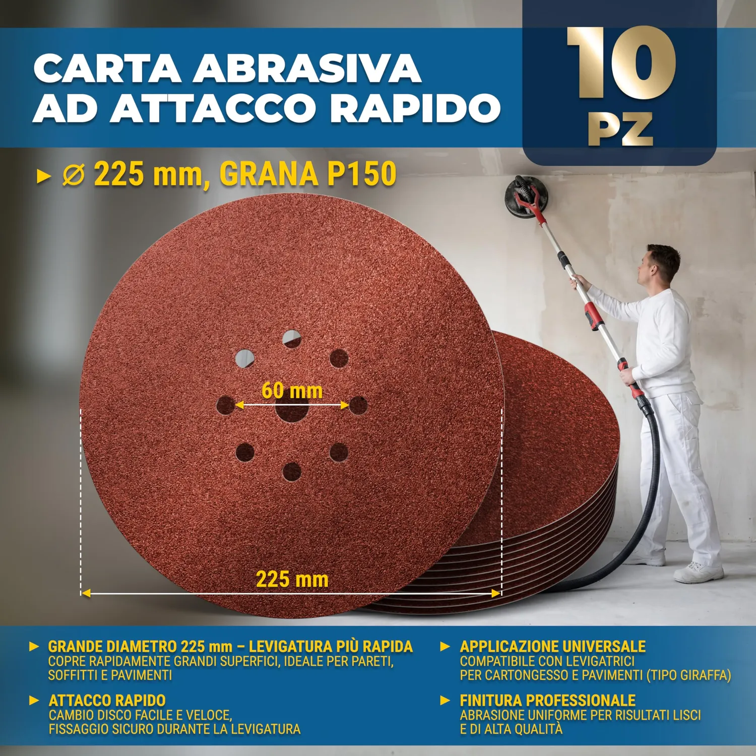 S&R Dischi Abrasivi 225 mm Grana 150 Giraffa 10pz