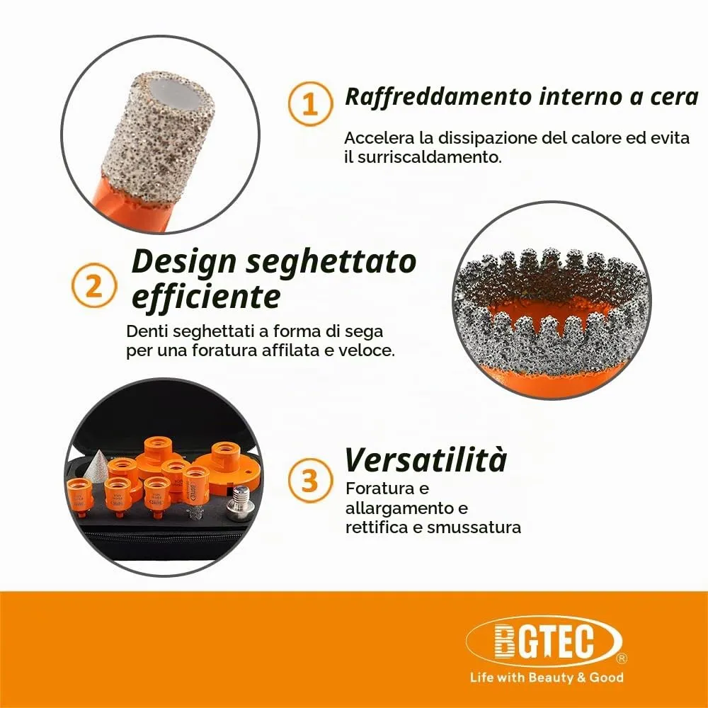 BGTEC kit frese diamantate M14 10 pezzi gres piastrelle