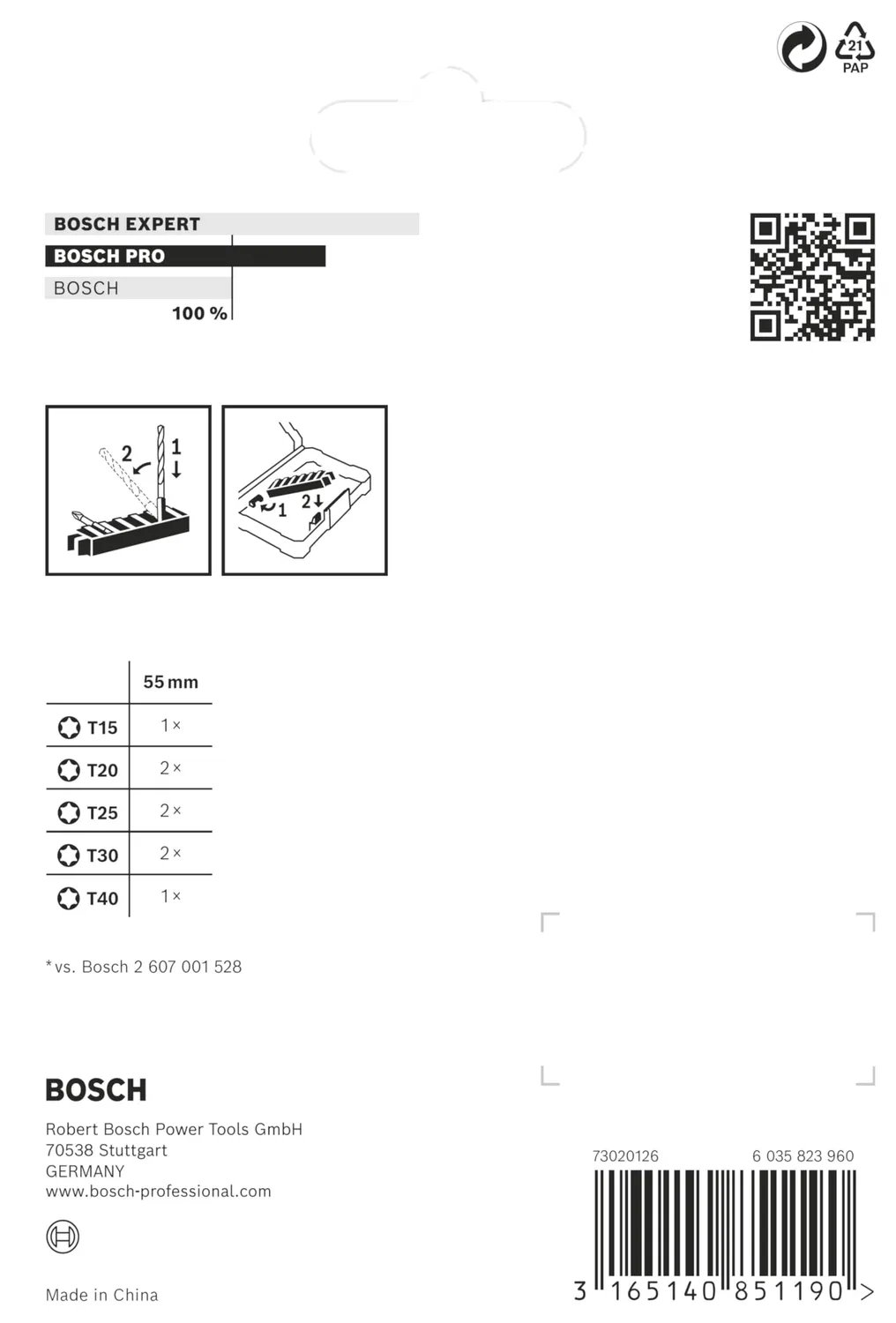 Bosch Expert bit Impact Torx 50 mm set 8 pezzi T15-T40
