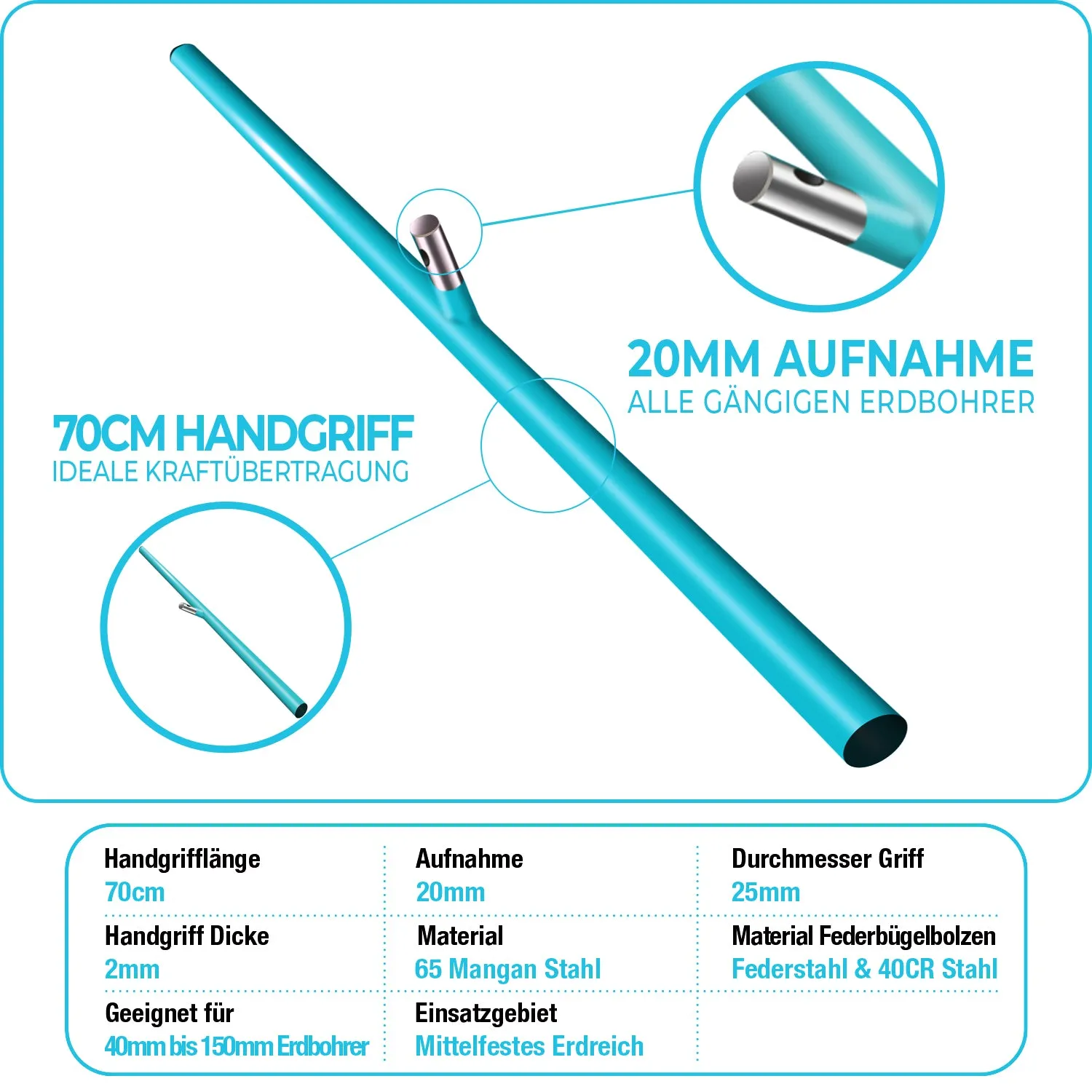 Brunnental impugnatura 70 cm per trivella attacco 20 mm