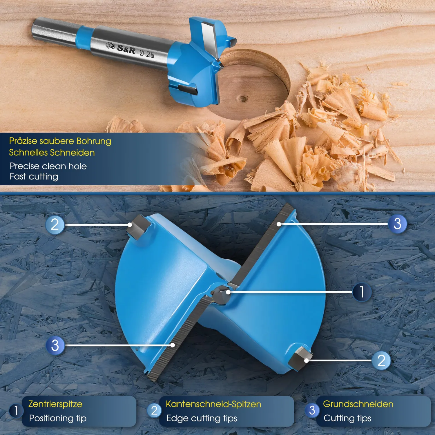 S&R Forstner Set 5 Punte Legno 15-35 mm scatola legno