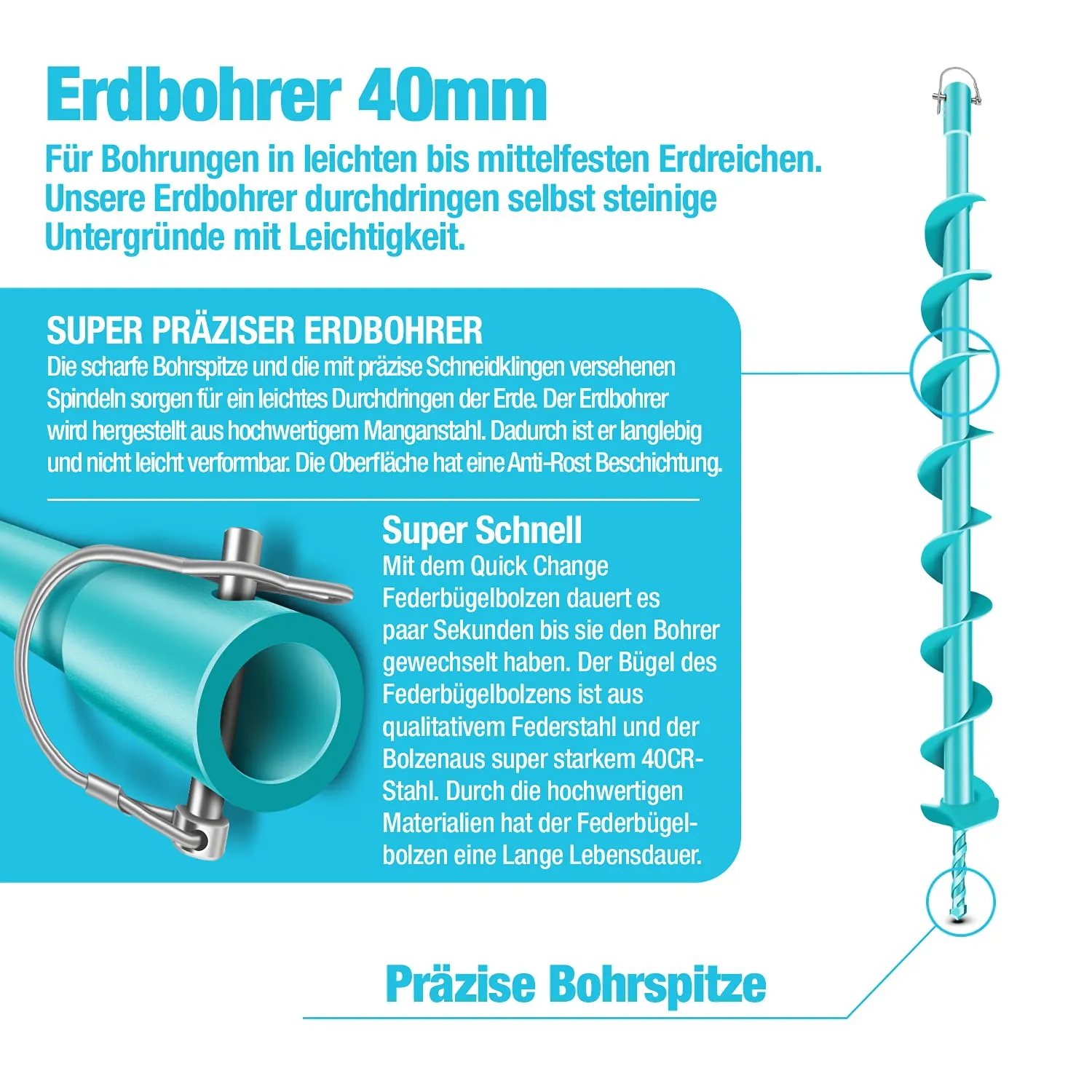 Brunnental 250 mm trivella per terreno 800 mm doppia elica
