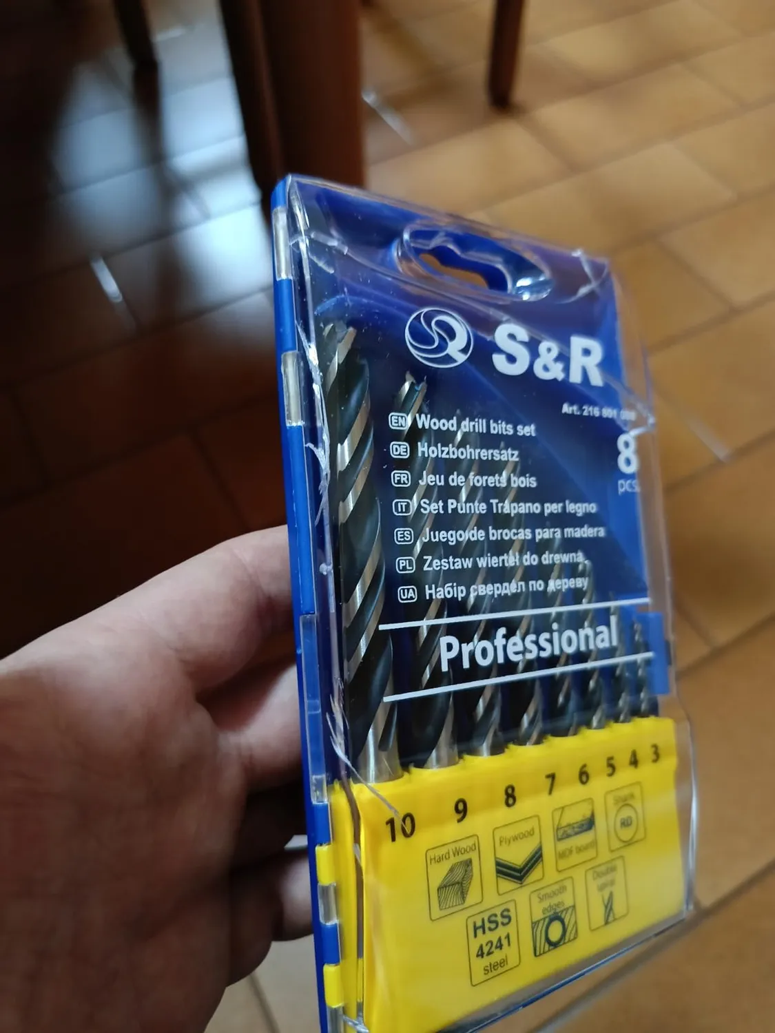 S&R Set 8 punte legno HSS 3-10 mm attacco cilindrico