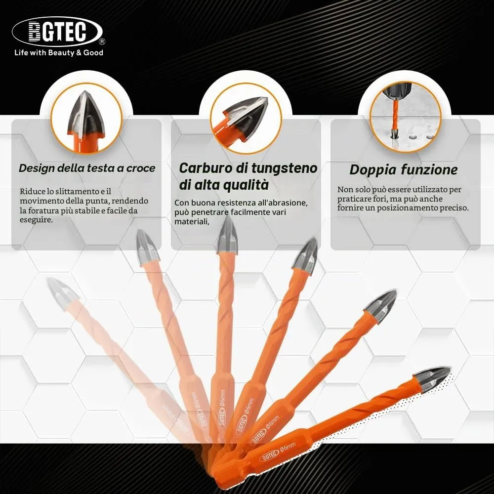 BGTEC set punte trapano 10 pezzi 5-12 mm esagonale