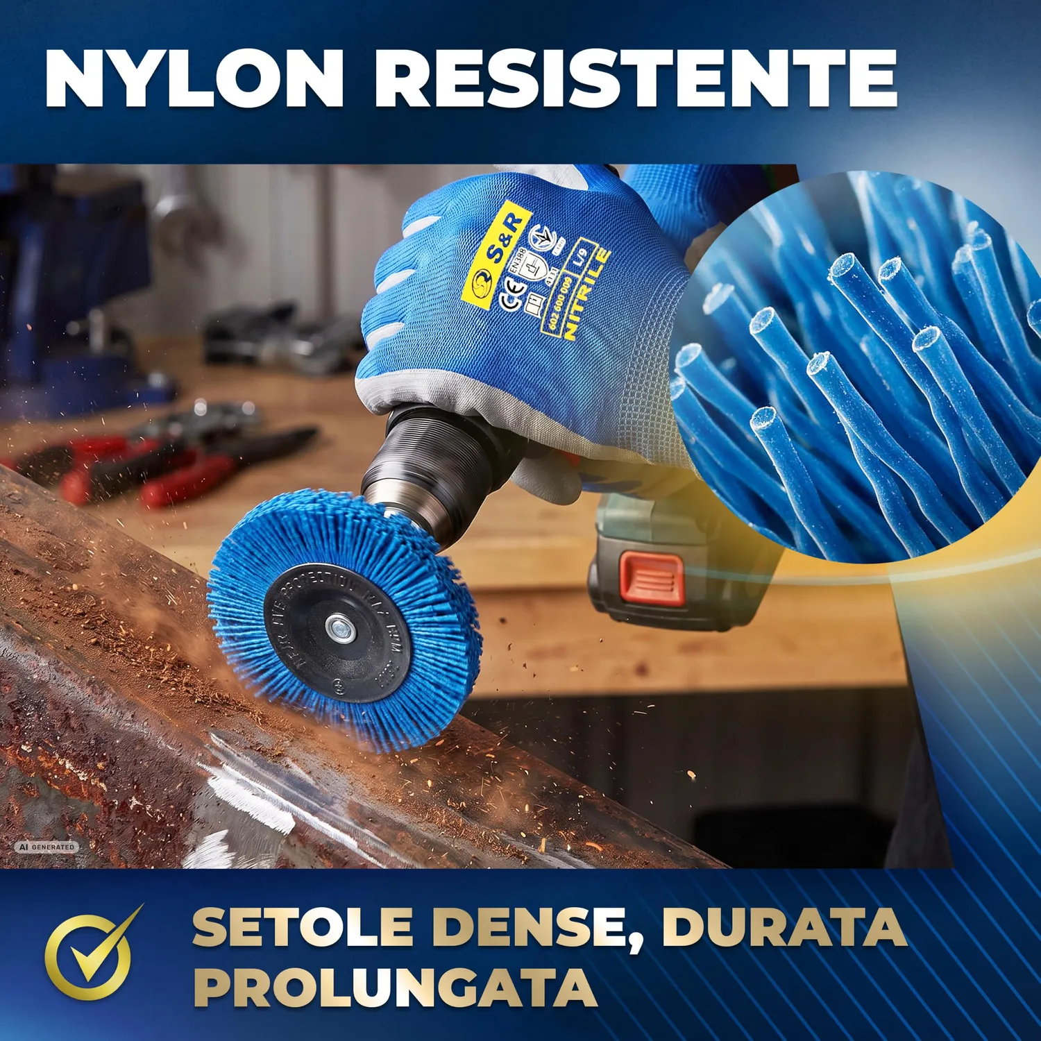 S&R Spazzola Nylon Morbida Trapano 100 mm 1/4"