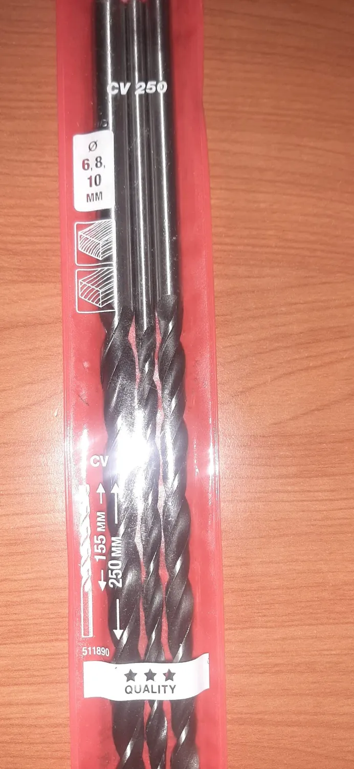 KWB 511890 punte legno 250 mm 6-8-10 mm 3 pezzi CV