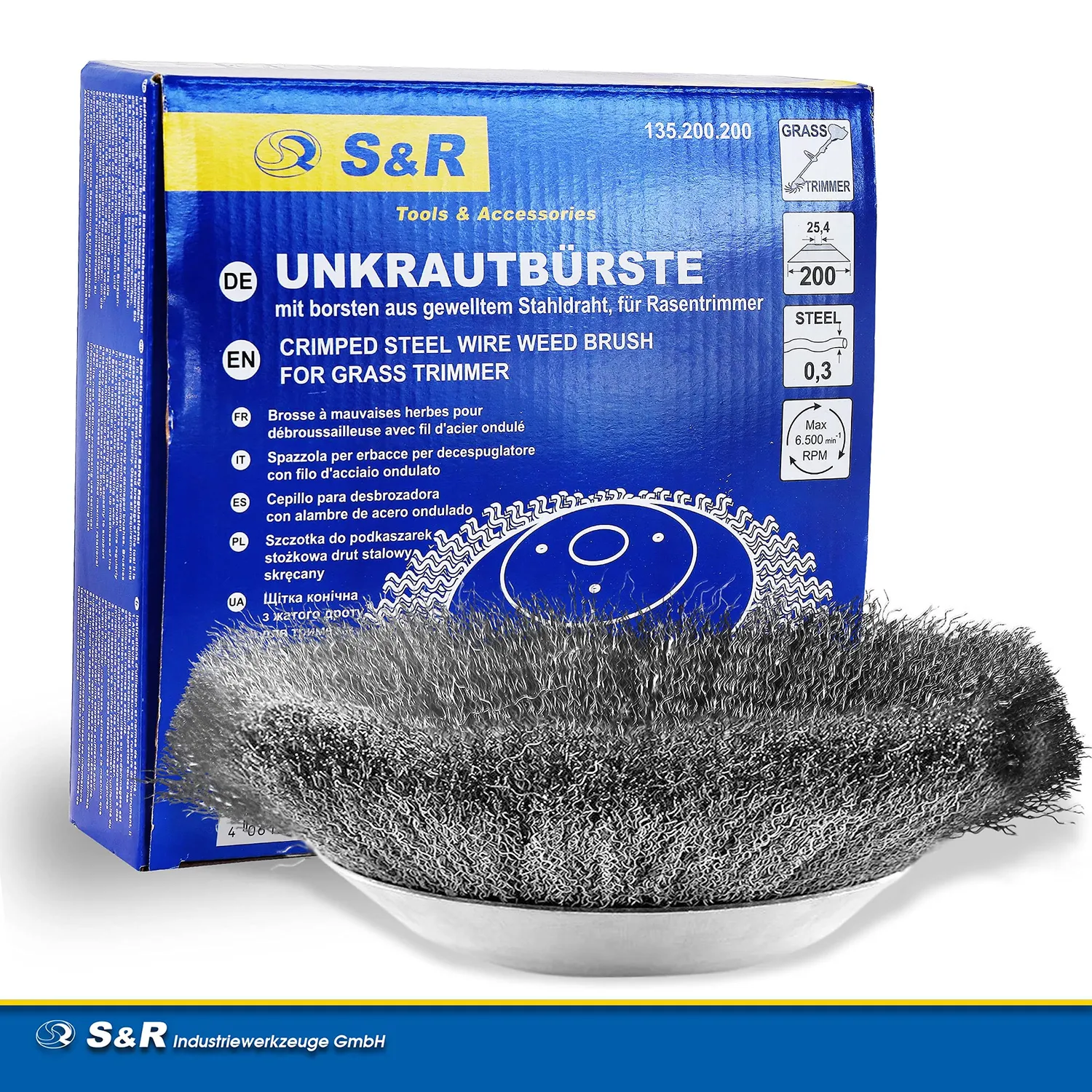 S&R Spazzola Erbacce Decespugliatore 200x25,4 mm Filo Acciaio