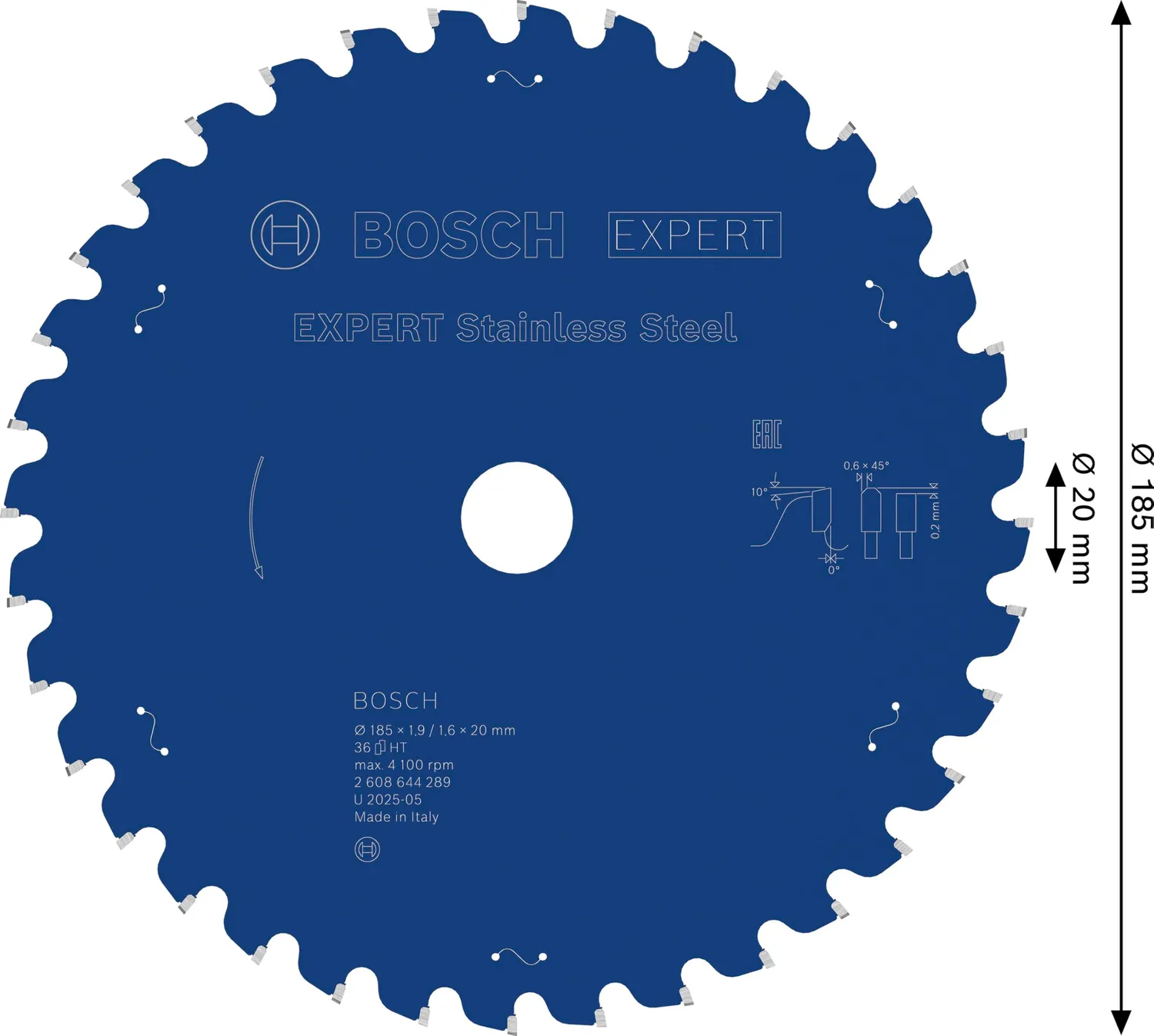 Bosch Expert Lama circolare 185 mm per inox 36 denti