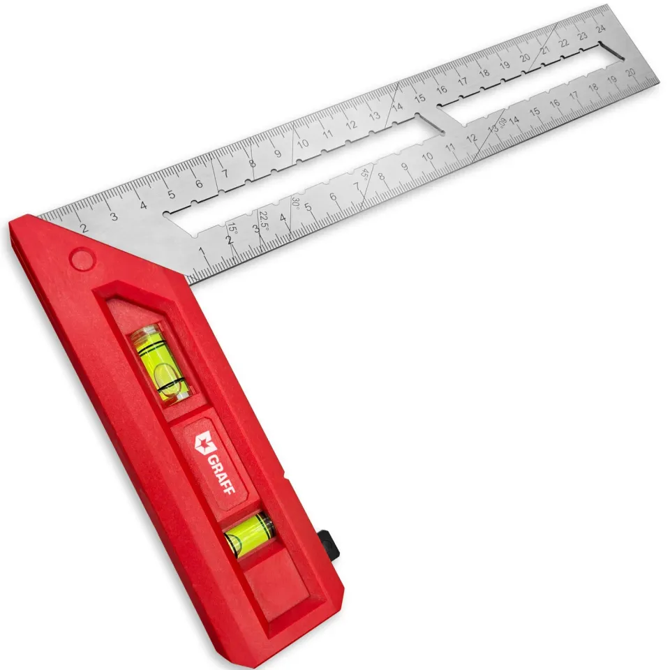 Graff squadra falegname 250 mm 90° 45° livella