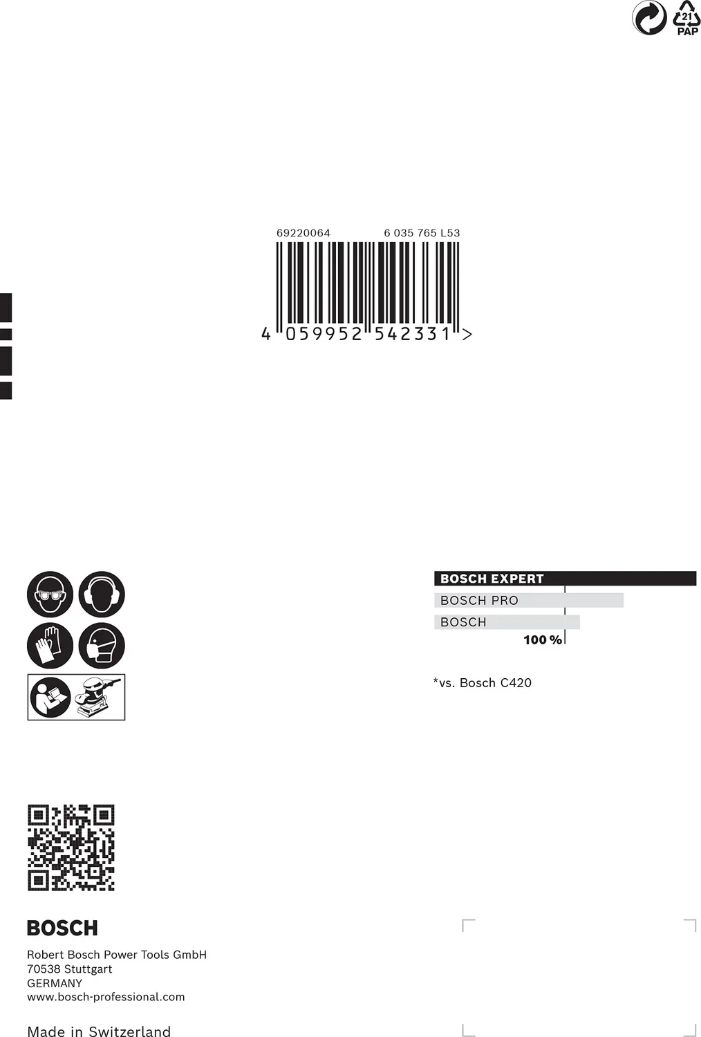Bosch Expert C470 carta abrasiva G240 10 pezzi 6 fori