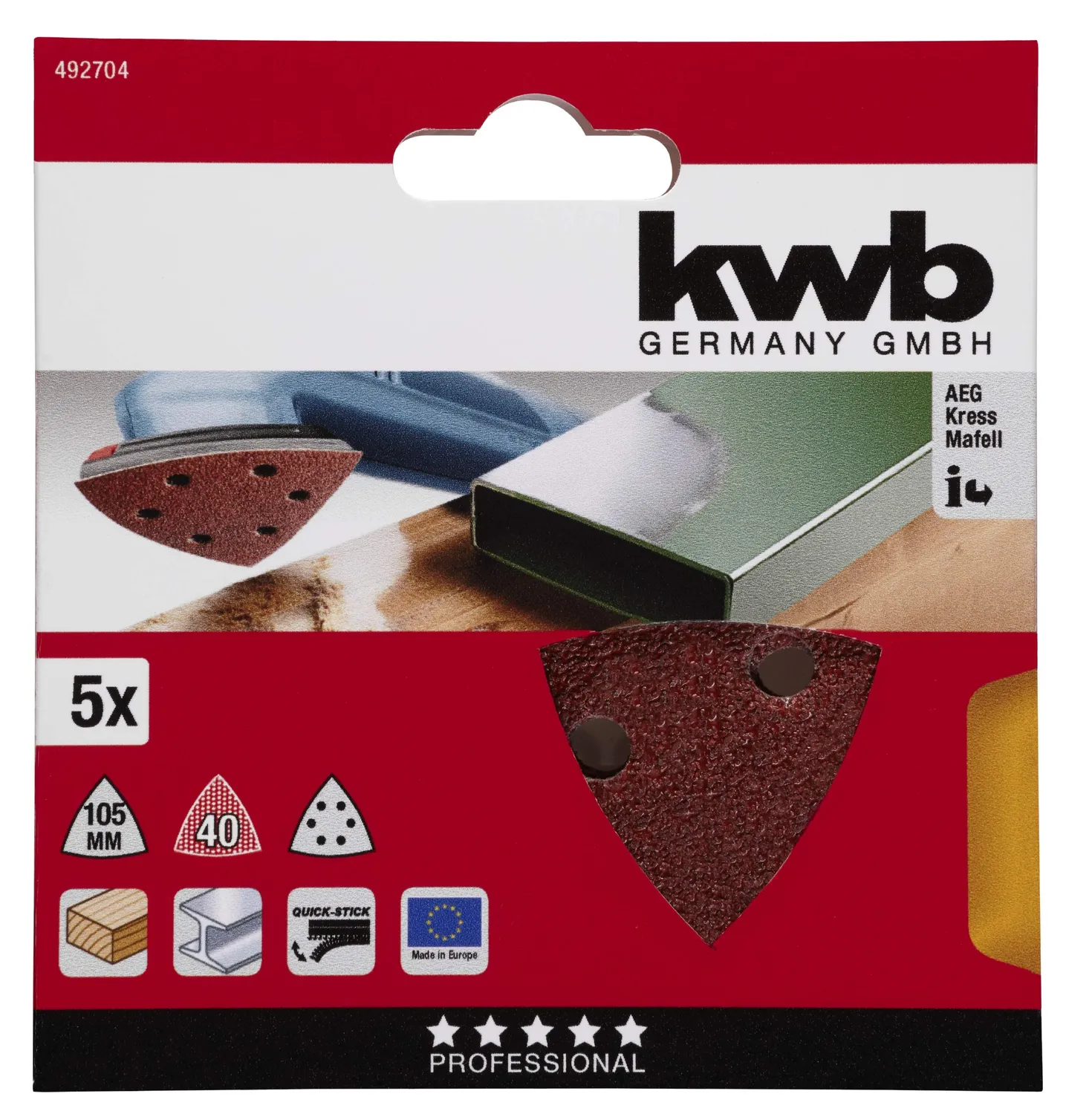 KWB triangoli abrasivi delta 105 mm grana K40 5 pz forati