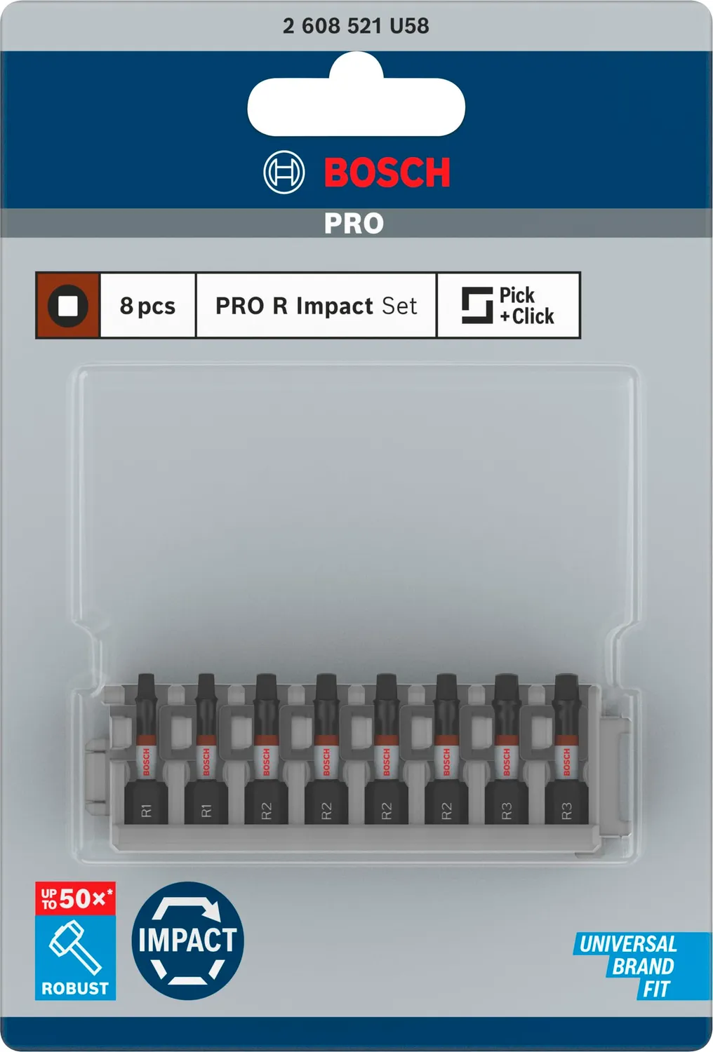 Bosch Expert PRO Robertson bit R1/R2/R3 8pz 55mm impact