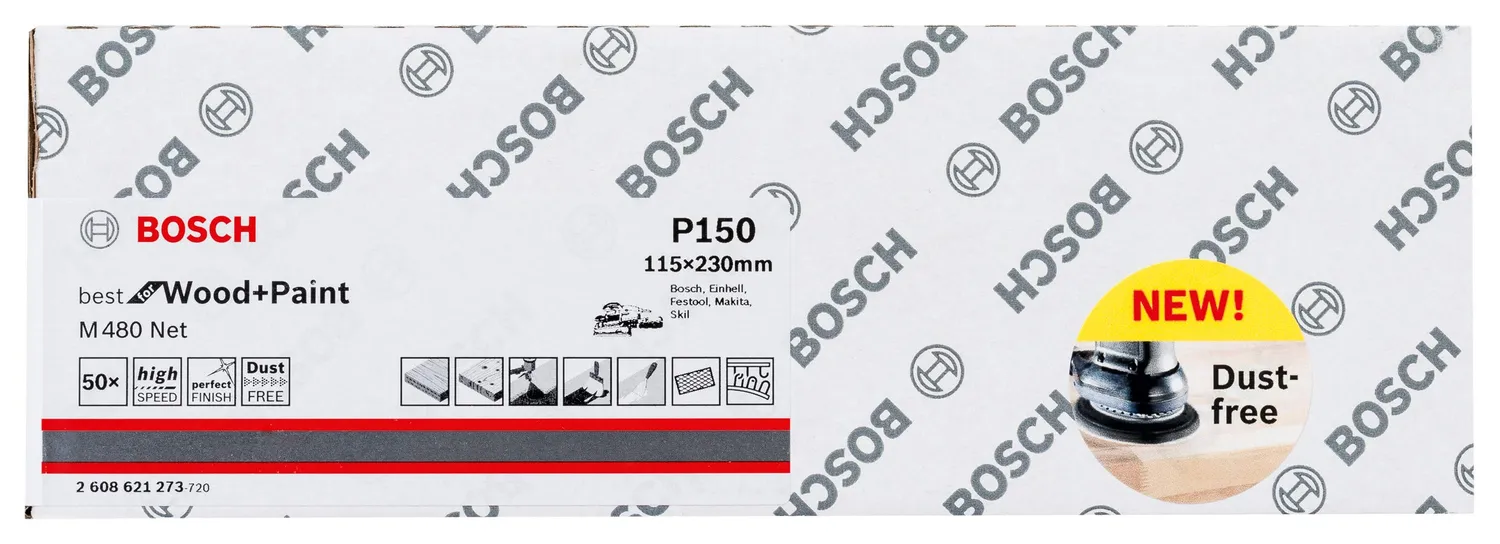 Bosch Expert M480 Fogli Abrasivi a Rete 50 Pezzi Legno Vernice