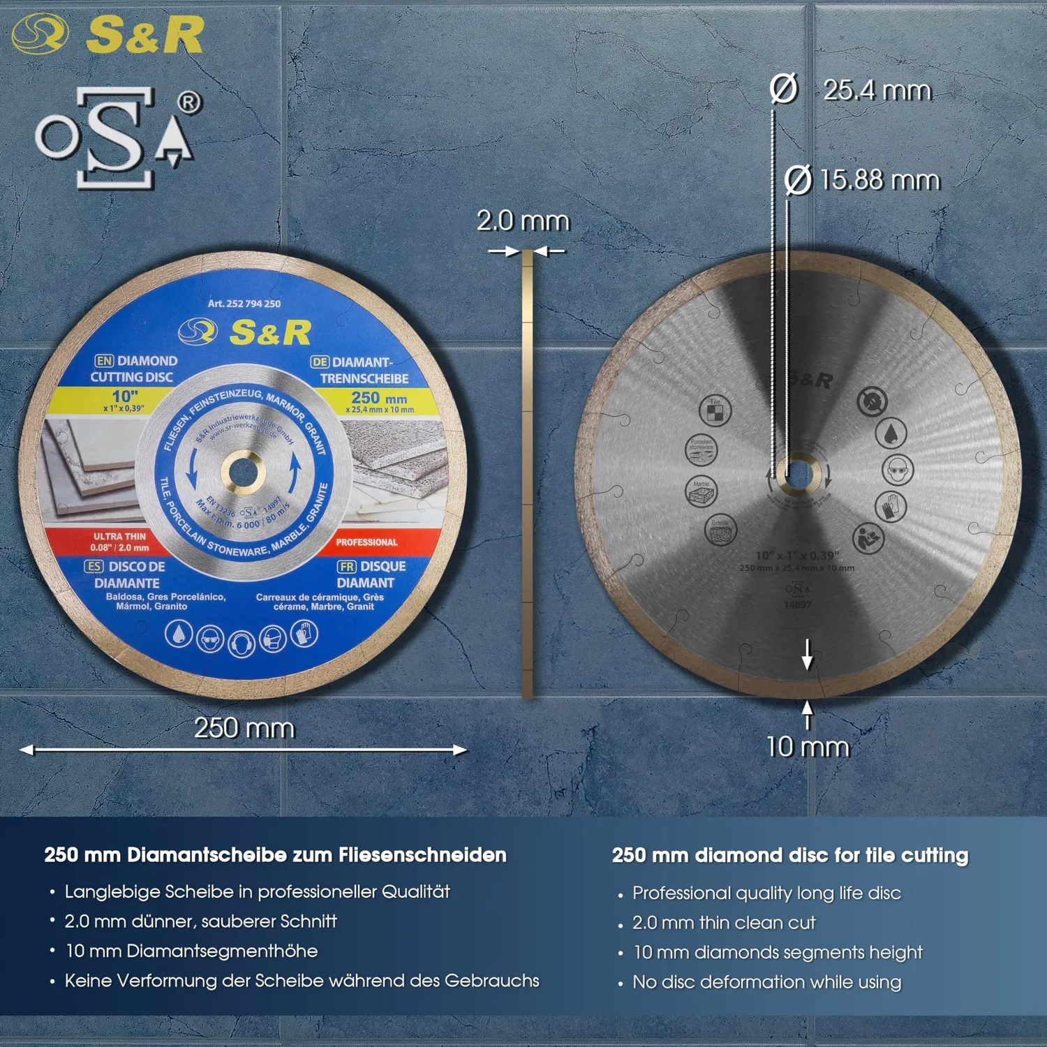 S&R Disco Diamantato 250 mm Sottile per Gres e Ceramica