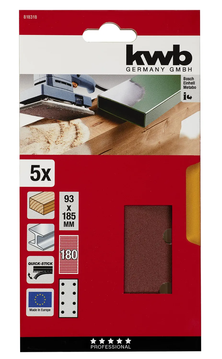 KWB 8183-18 carta vetrata 93x185 mm grana 180