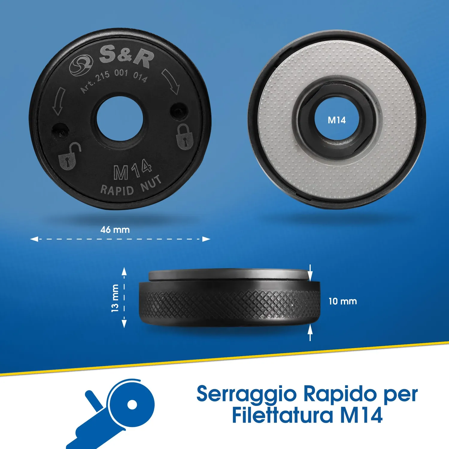 S&R dado flangia serraggio rapido M14 smerigliatrice 46 mm