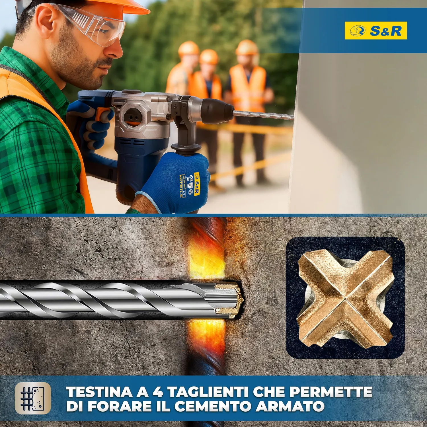 S&R Set 7 Punte SDS-Plus 4 Taglienti 5-12x160mm