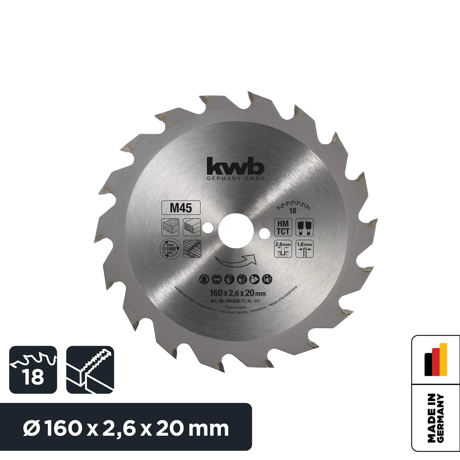 KWB 584555 lama circolare 160x20 mm 18 denti