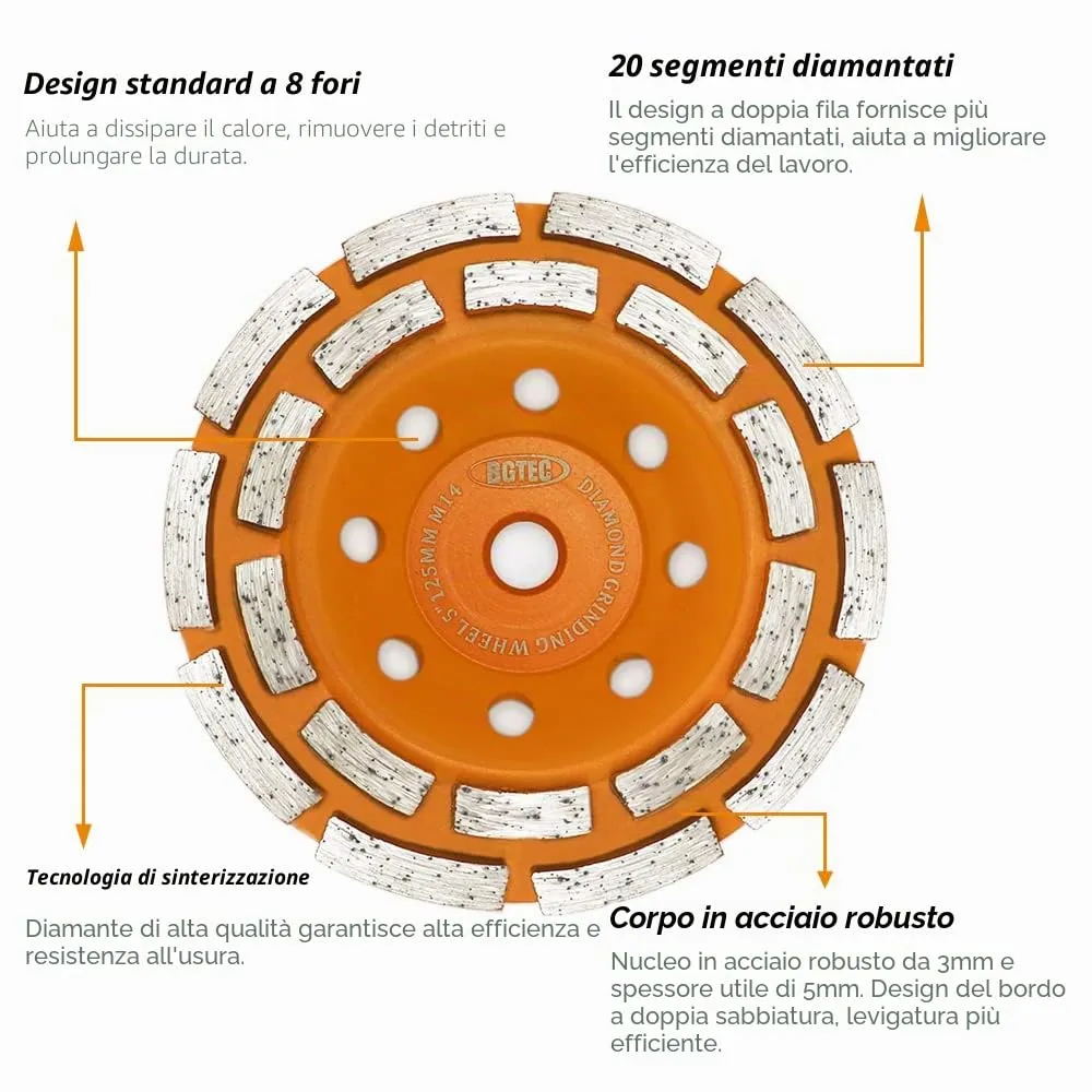 BGTEC mola diamantata a tazza 125 mm M14 per cemento