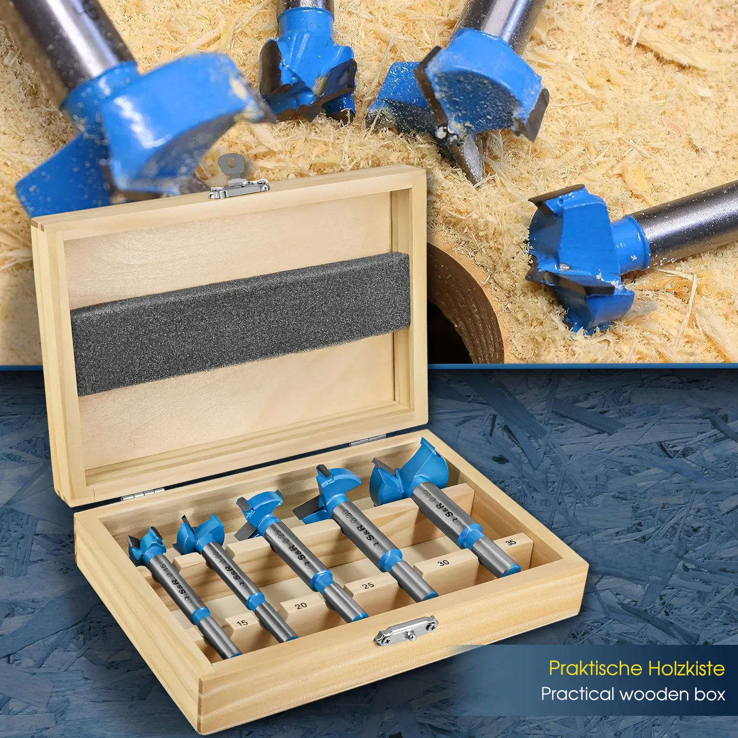 S&R Forstner Set 5 Punte Legno 15-35 mm scatola legno