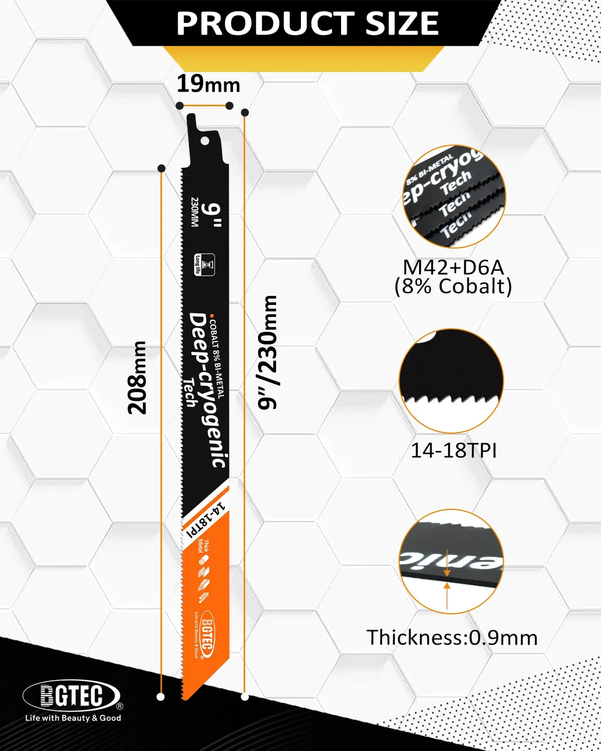 BGTEC lame gattuccio 230 mm 5 pezzi metallo 14-18 TPI