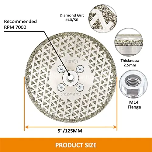 BGTEC disco diamantato 125 mm attacco M14 grana 40/50
