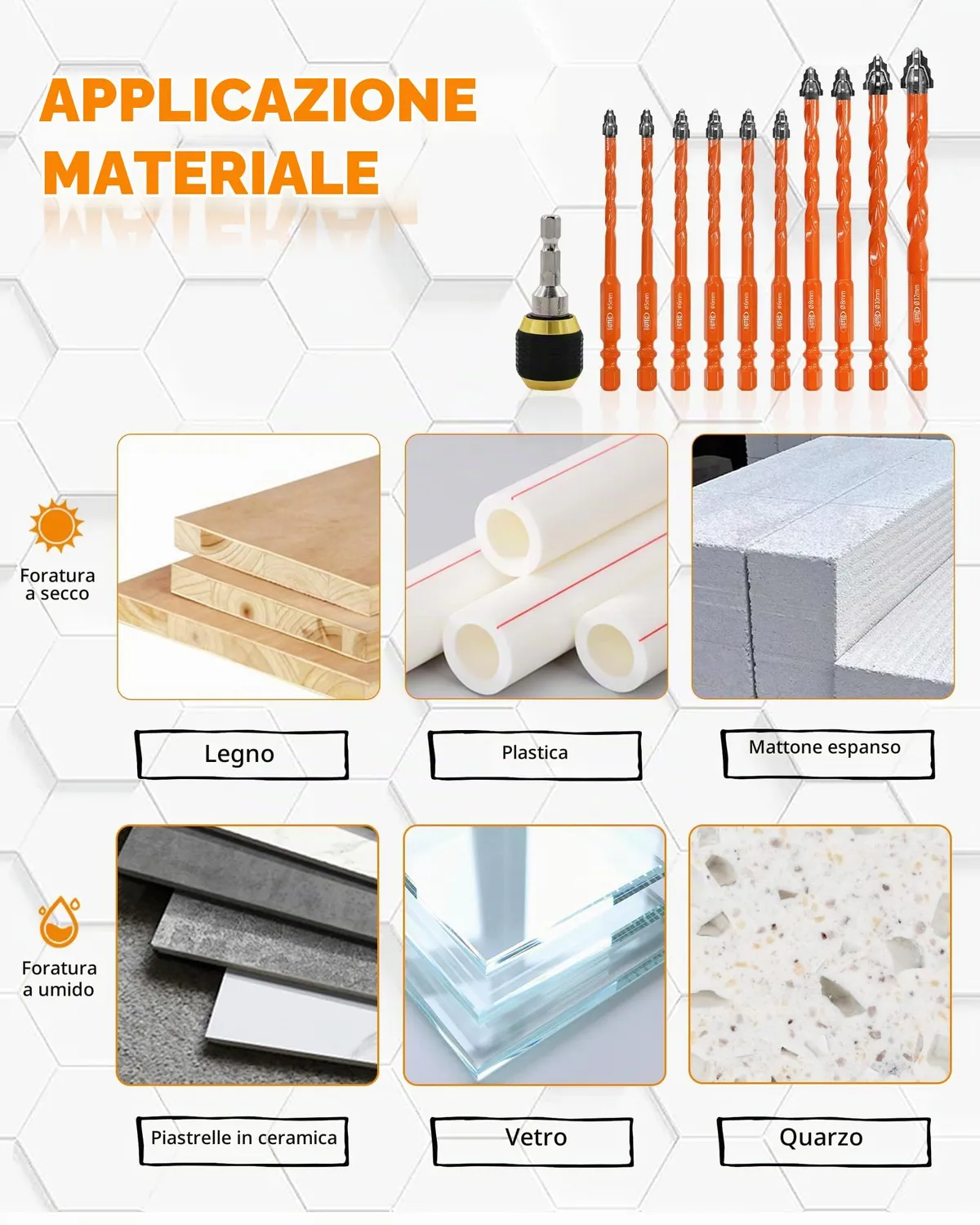 BGTEC Set Punte Muro 5-12 mm 10 Pezzi Gres Porcellanato