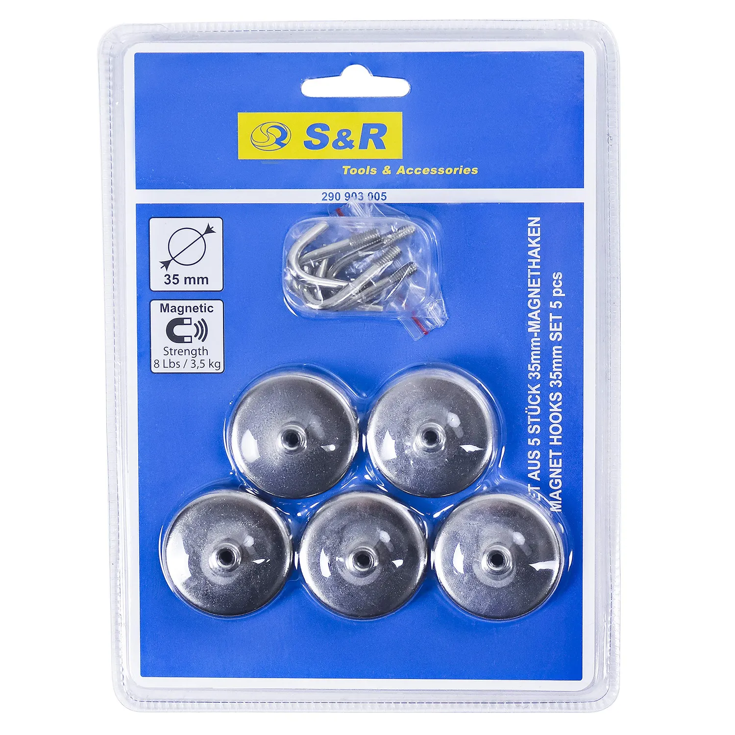 S&R Ganci magnetici 35 mm 5 pz portata 3,5 kg metallo