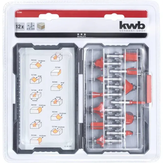 KWB Set 12 Frese Fresatrice 8 mm Metallo Duro Valigetta