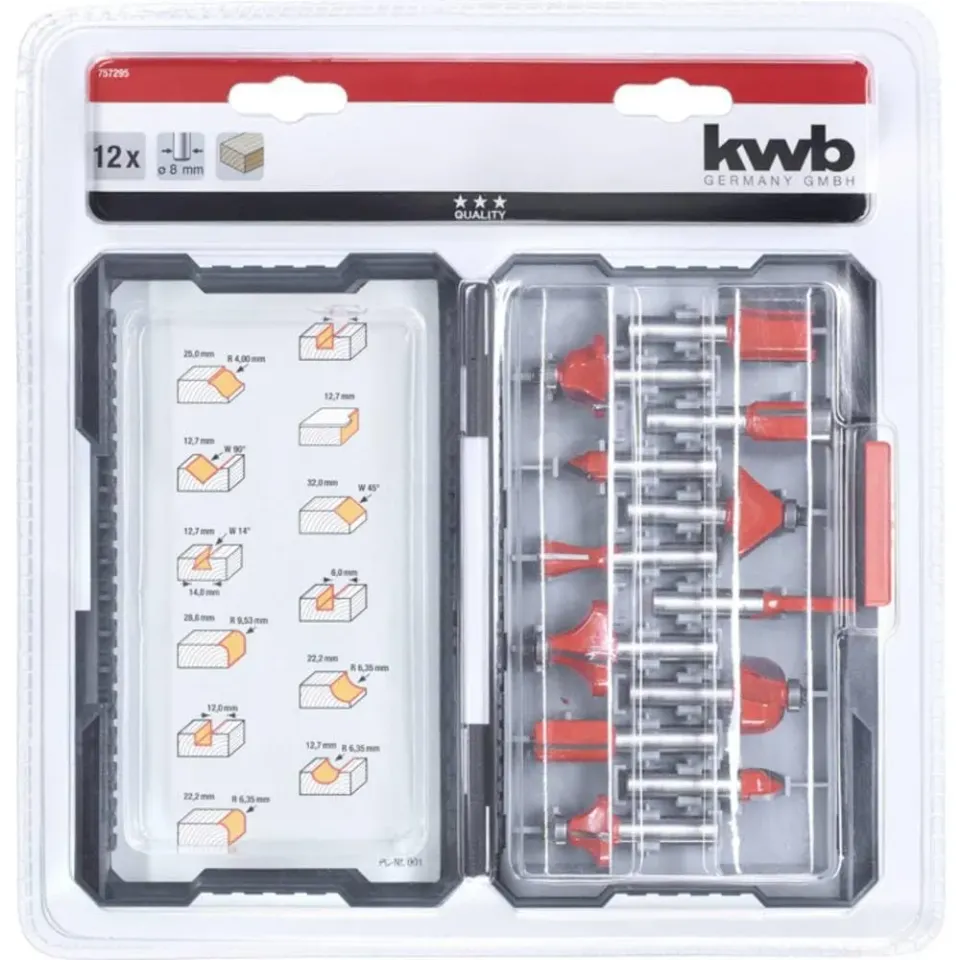 KWB Set 12 Frese Fresatrice 8 mm Metallo Duro Valigetta