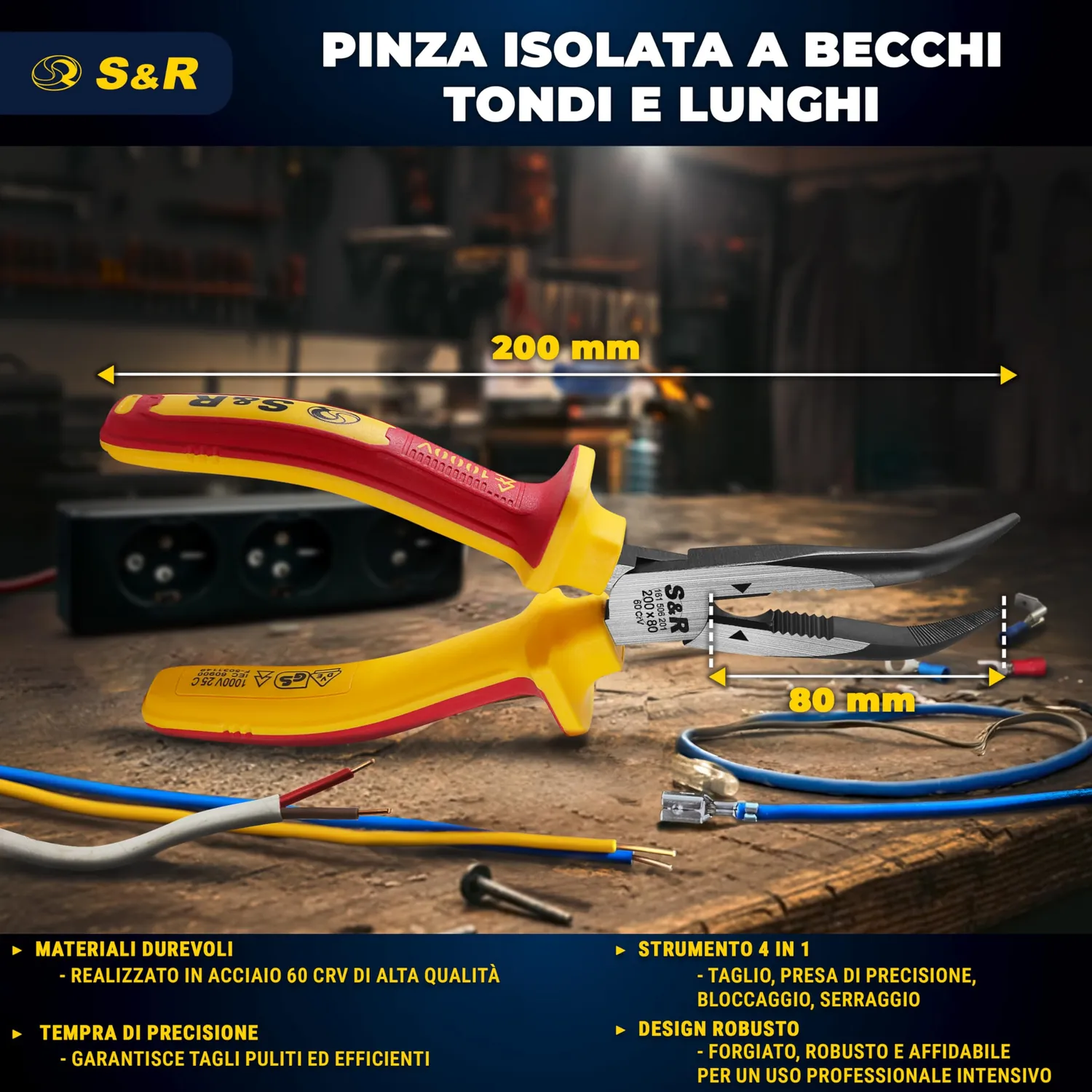 S&R pinza becco lungo curvo 200 mm VDE 1000V
