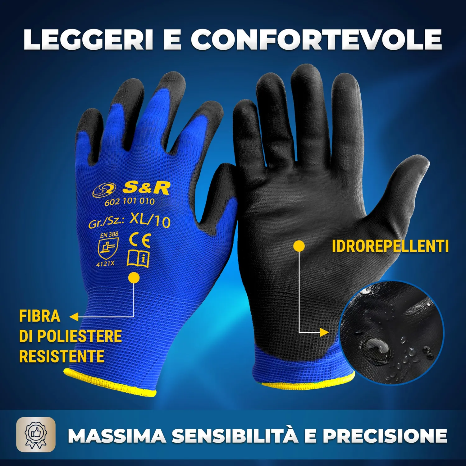 S&R Guanti Lavoro PU 12 Paia XL 10 Leggeri