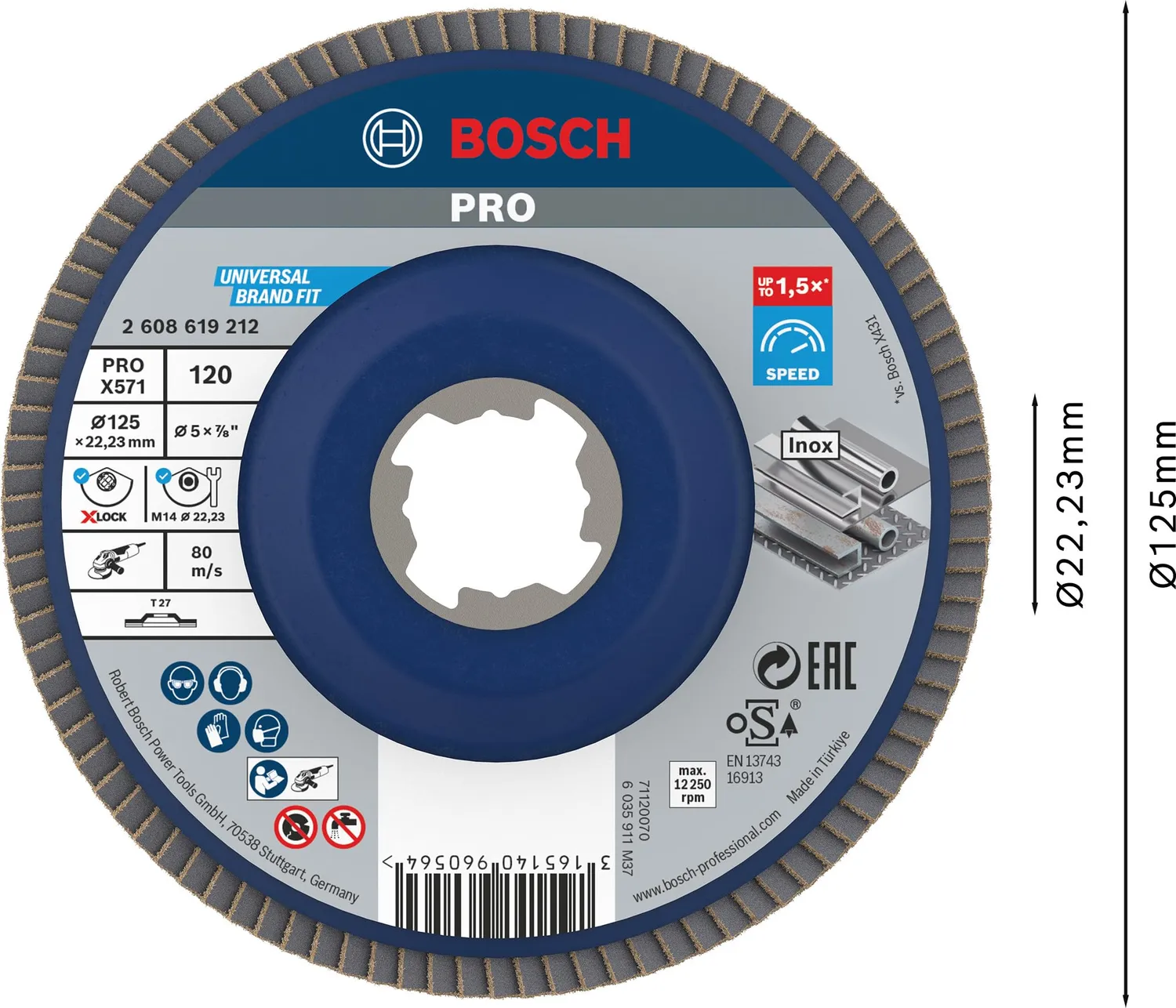 Bosch Pro X571 disco lamellare 125 mm K120 dritto X-Lock metallo