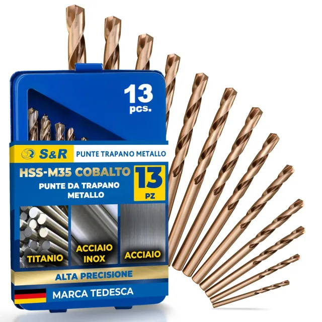 S&R Punte cobalto HSS 13pz 1,5-6,5mm inox scatola metallo