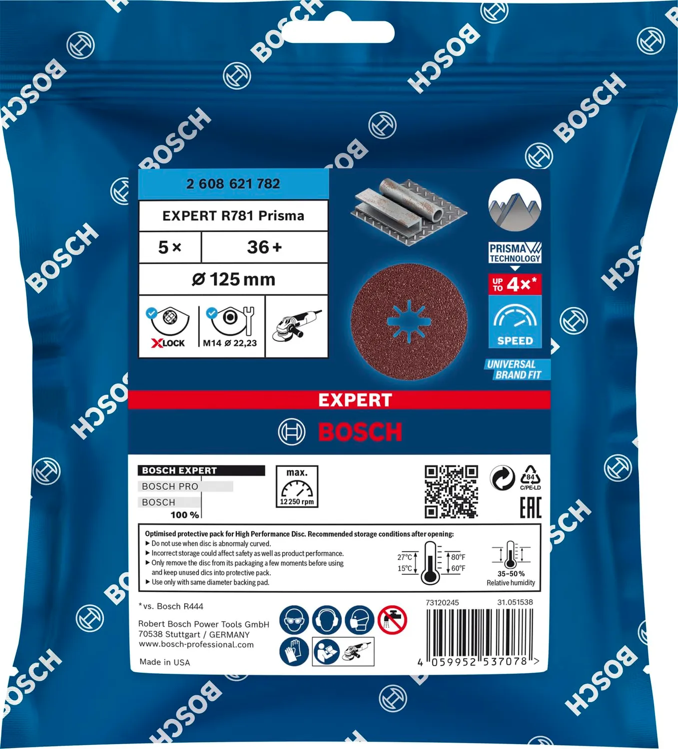 Bosch Expert R781 Prisma disco fibrato 125 mm 5 pezzi grana 36