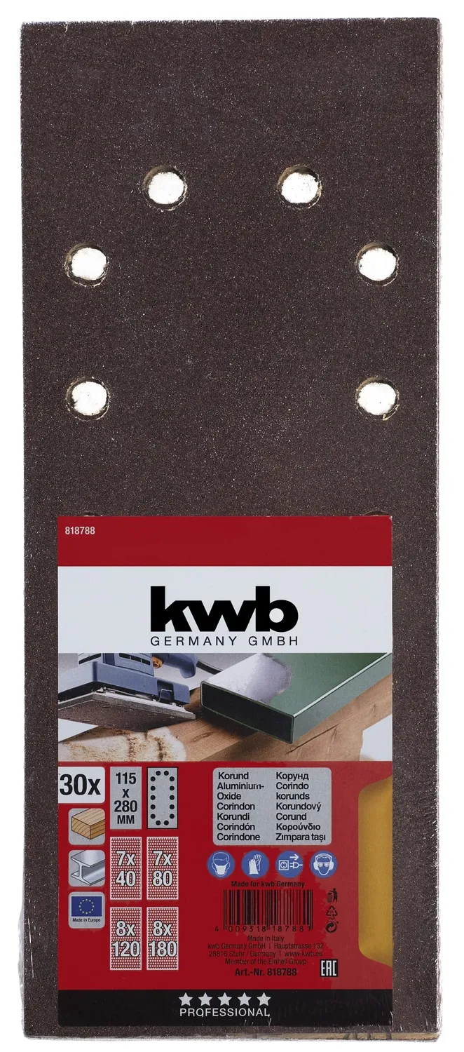 KWB strisce abrasive carta 115x280 mm corindone grane 40-180