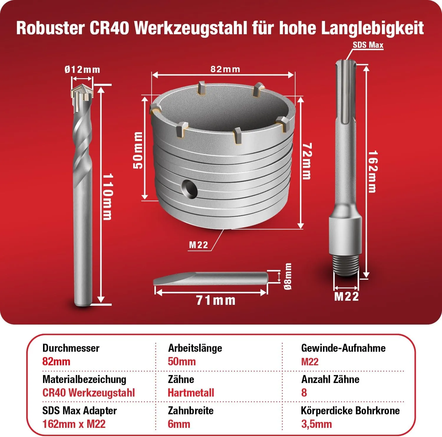 Schwabenbach SDS-Plus Corona 82mm per Muratura