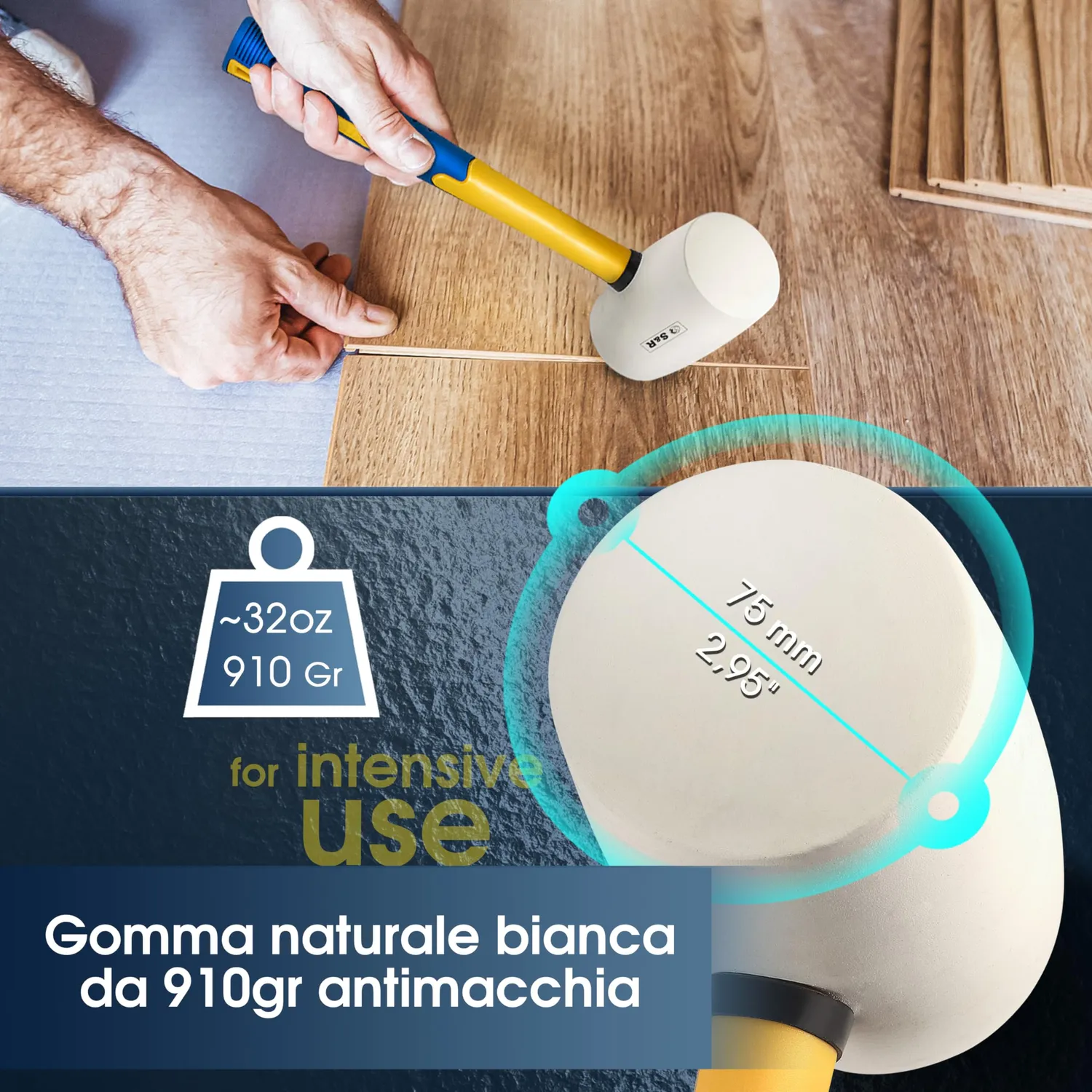 S&R Martello in Gomma Bianco 75 mm 910 g Antimacchia