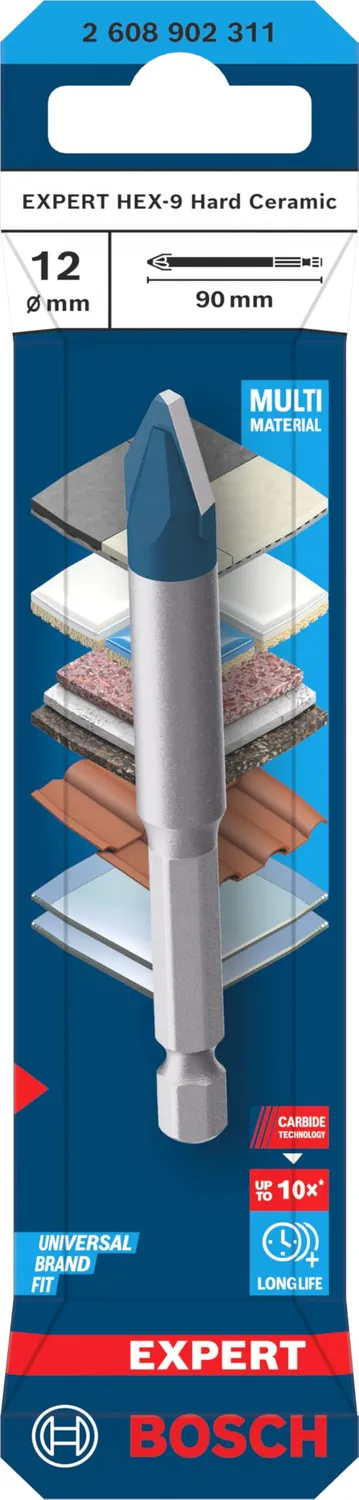 Bosch Expert HEX-9 Hard Ceramic punta piastrelle 12x90mm gres duro