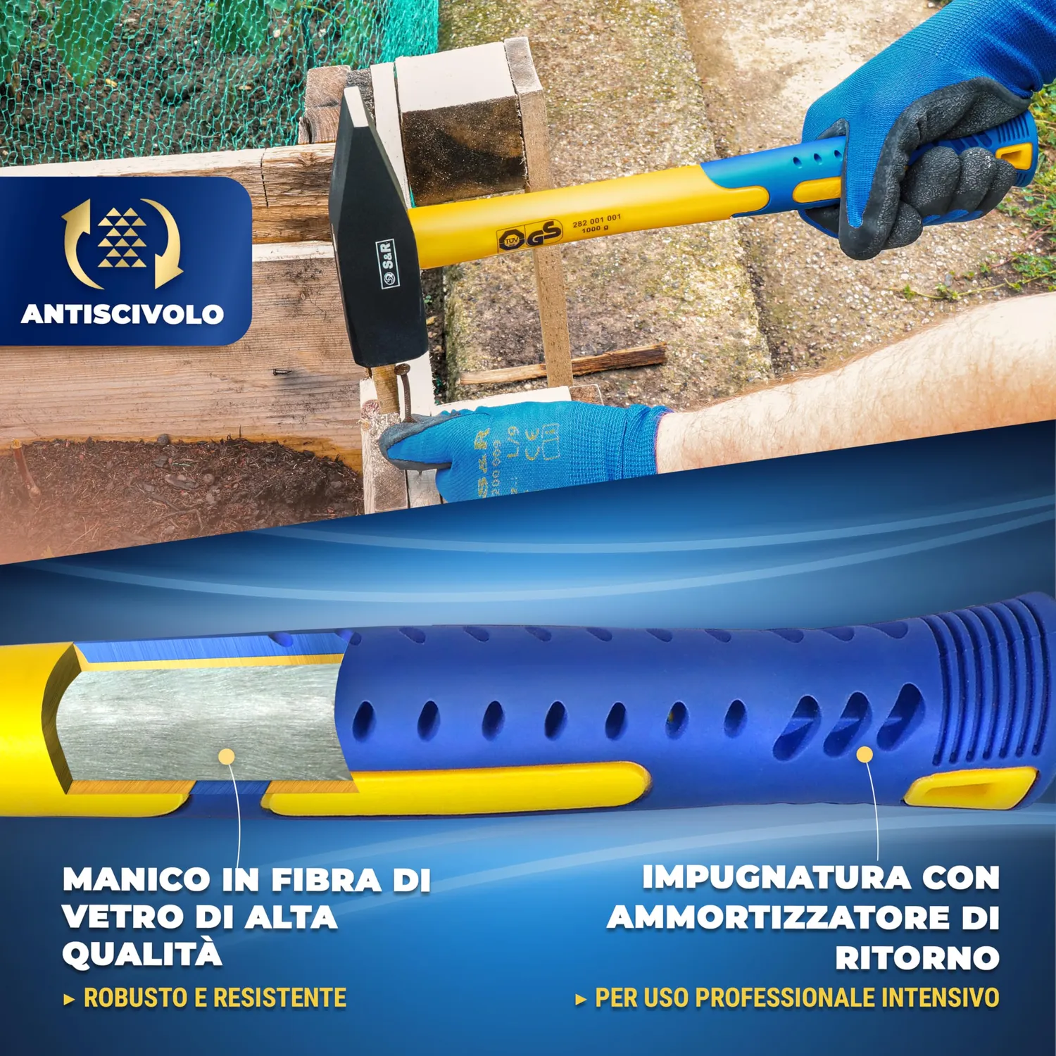 S&R Martello da Fabbro 1000 g Testa Acciaio Manico Fibra