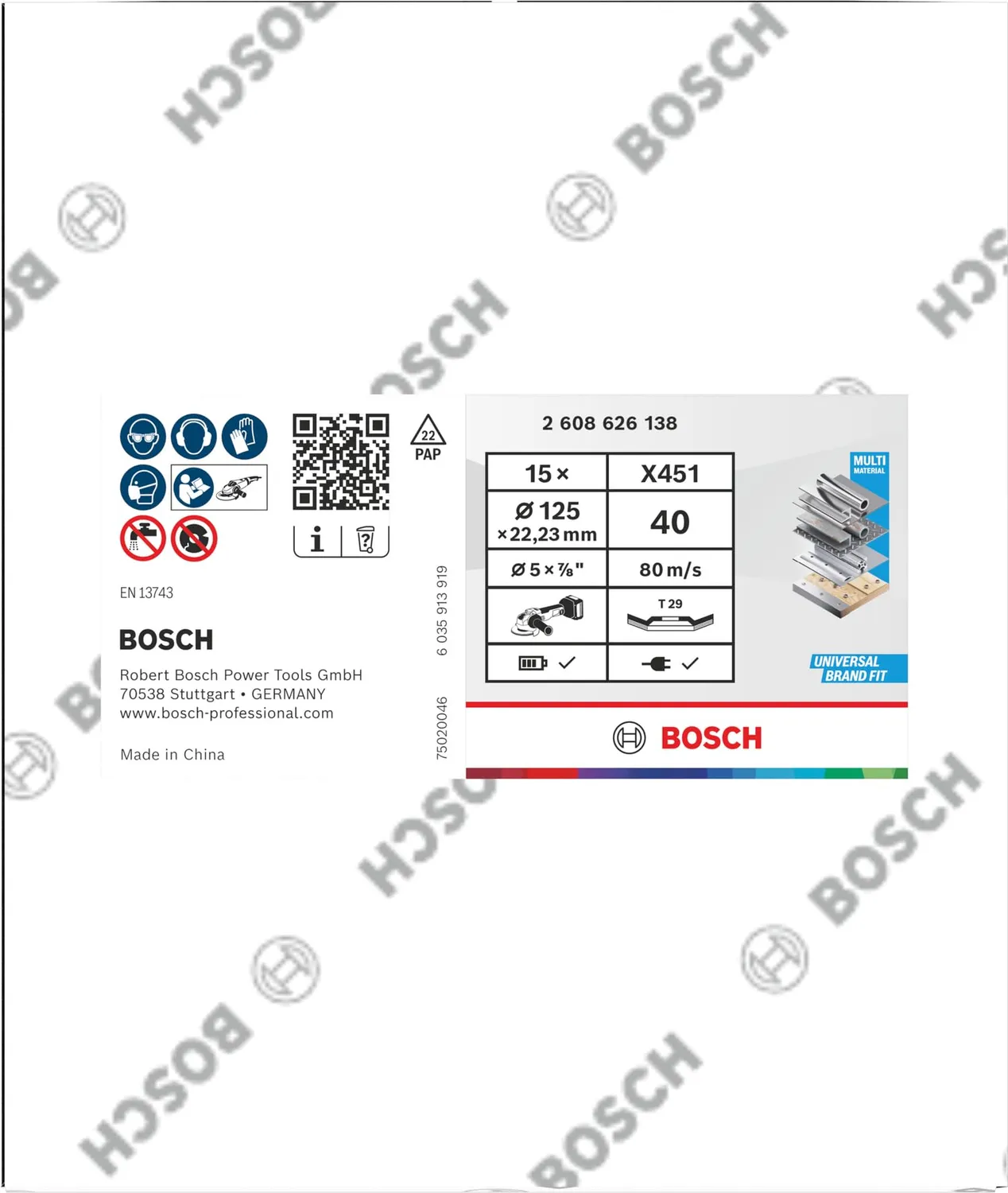 Bosch Expert X451 disco lamellare 125 mm G40 15 pezzi T29